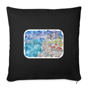 Norvège croquis aquarelle illustration dessinée à la main - Housse de coussin décorative 45 x 45 cm - noir - Devant