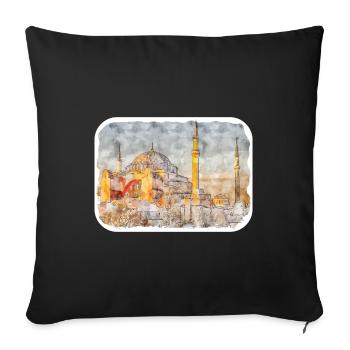 Croquis aquarelle de Turquie Illustration dessinée à la main - Housse de coussin décorative 45 x 45 cm - noir - Devant