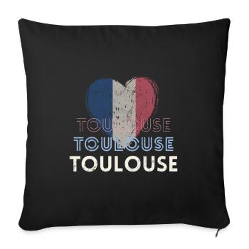 Badge retro, Toulouse France est ma ville natale - Housse de coussin décorative 45 x 45 cm - noir - Devant
