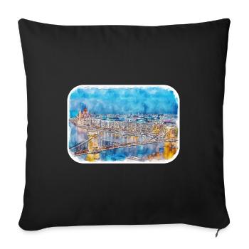 budapest, hongrie, aquarelle, croquis, illustration - Housse de coussin décorative 45 x 45 cm - noir - Devant