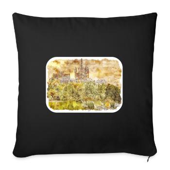 Allemagne croquis aquarelle illustration dessinée à la main - Housse de coussin décorative 45 x 45 cm - noir - Devant