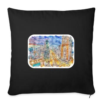 Madrid Espagne Aquarelle Esquisse Peinture Dessin - Housse de coussin décorative 45 x 45 cm - noir - Devant