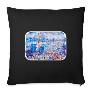 Frankreich Aquarellskizze Handgezeichnete Illustration - Sofakissenbezug 45 x 45 cm - Schwarz - Vorne