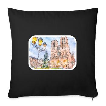 Paris France Watercolor Sketch Drawn Painting - Sofa pillowcase 17,3'' x 17,3'' (45 x 45 cm) - black - Front
