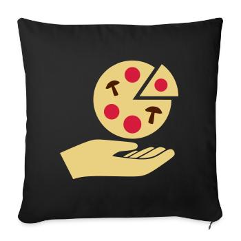 Hand hands over pizza with salami and mushrooms - Sofa pillowcase 17,3'' x 17,3'' (45 x 45 cm) - black - Front