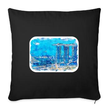Singapore Watercolor Sketch Hand Drawn Painting - Sofa pillowcase 17,3'' x 17,3'' (45 x 45 cm) - black - Front
