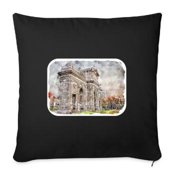 Madrid Espagne Aquarelle Esquisse Dessinée Peinture - Housse de coussin décorative 45 x 45 cm - noir - Devant