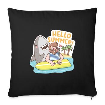 Drôle de requin et de surfeur, bonjour l’été - Housse de coussin décorative 45 x 45 cm - noir - Devant