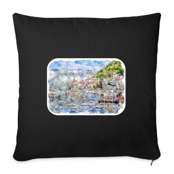 Monténégro Point de repère Aquarelle Sketch Illustration - Housse de coussin décorative 45 x 45 cm - noir - Devant