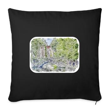 Bruges Belgium Watercolor Sketch Drawn Illustratio - Sofa pillowcase 17,3'' x 17,3'' (45 x 45 cm) - black - Front