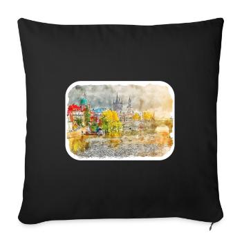 Prague Czechia Watercolor Sketch - Sofa pillowcase 17,3'' x 17,3'' (45 x 45 cm) - black - Front