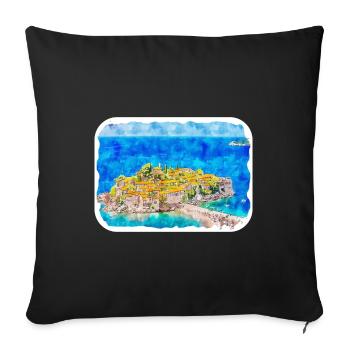 Monténégro Point de repère Aquarelle Sketch Illustration - Housse de coussin décorative 45 x 45 cm - noir - Devant
