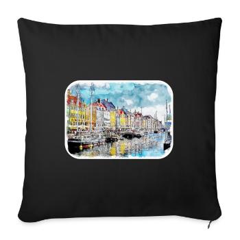 Copenhagen Denmark Watercolor Sketch Illustration - Sofa pillowcase 17,3'' x 17,3'' (45 x 45 cm) - black - Front