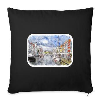 Copenhagen Denmark Watercolor Sketch Illustration - Sofa pillowcase 17,3'' x 17,3'' (45 x 45 cm) - black - Front