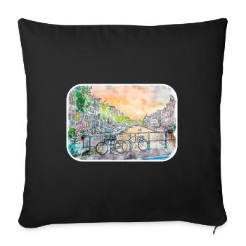 Amsterdam Netherlands Watercolor Sketch Drawing - Sofa pillowcase 17,3'' x 17,3'' (45 x 45 cm) - black - Front