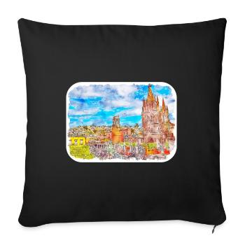 San Miguel De Allende Mexico Watercolor Sketch Dra - Sofa pillowcase 17,3'' x 17,3'' (45 x 45 cm) - black - Front