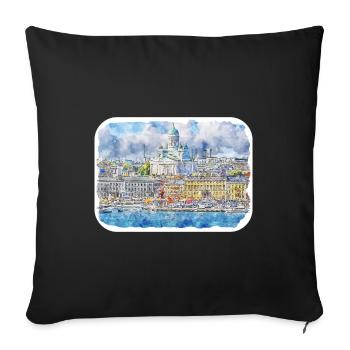 Helsinki Finland Watercolor Sketch Illustration - Sofa pillowcase 17,3'' x 17,3'' (45 x 45 cm) - black - Front