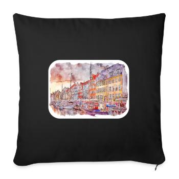 Copenhague Danemark Aquarelle Esquisse Dessinée Paintin - Housse de coussin décorative 45 x 45 cm - noir - Devant