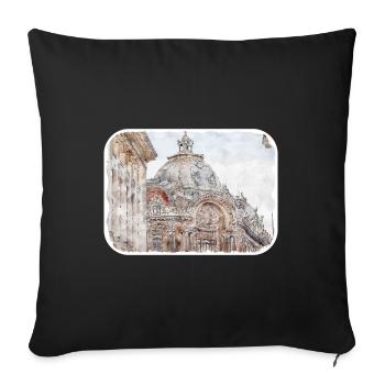 Bucharest Romania Watercolor Sketch Illustration - Sofa pillowcase 17,3'' x 17,3'' (45 x 45 cm) - black - Front