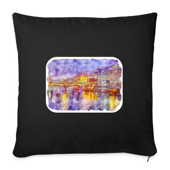 Strasbourg France Watercolor Sketch Drawn Illustra - Sofa pillowcase 17,3'' x 17,3'' (45 x 45 cm) - black - Front