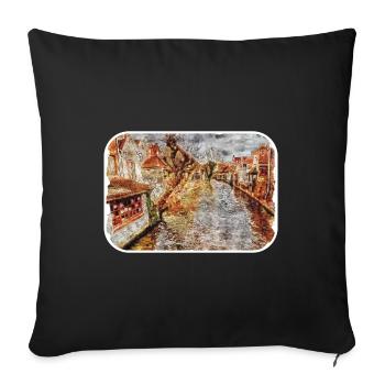 Bruges Belgique Aquarelle Esquisse Illustration - Housse de coussin décorative 45 x 45 cm - noir - Devant