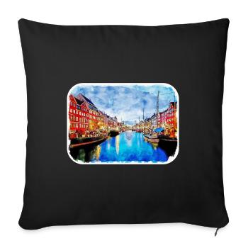 Copenhagen Denmark Watercolor Sketch Illustration - Sofa pillowcase 17,3'' x 17,3'' (45 x 45 cm) - black - Front