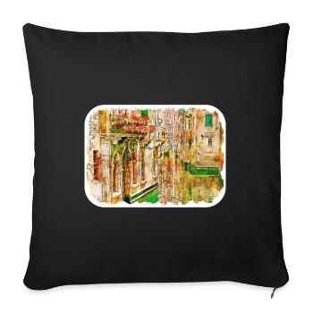Venise Italie Aquarelle Esquisse Illustration - Housse de coussin décorative 45 x 45 cm - noir - Devant