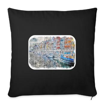 Copenhagen Denmark Watercolor Sketch Illustration - Sofa pillowcase 17,3'' x 17,3'' (45 x 45 cm) - black - Front