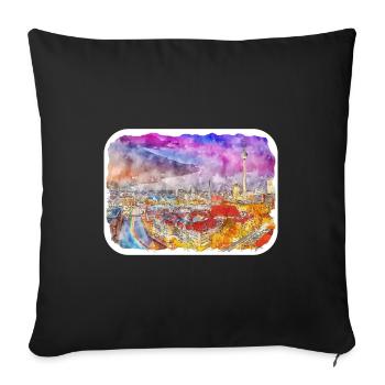 Berlin Allemagne Aquarelle Esquisse Dessinée Peinture - Housse de coussin décorative 45 x 45 cm - noir - Devant
