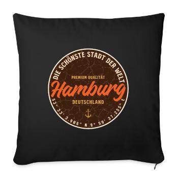 Hamburg Vintage Plakette - Sofakissenbezug 45 x 45 cm - Schwarz - Vorne