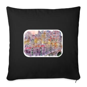 Amsterdam Netherlands Watercolor Sketch Drawing - Sofa pillowcase 17,3'' x 17,3'' (45 x 45 cm) - black - Front