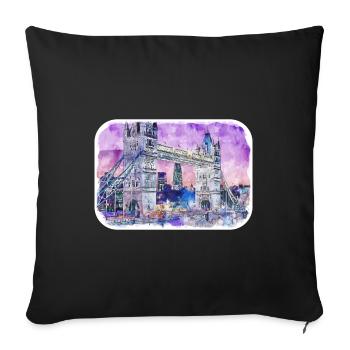 Londres UK Aquarelle Esquisse Dessinée à la Main Peinture - Housse de coussin décorative 45 x 45 cm - noir - Devant