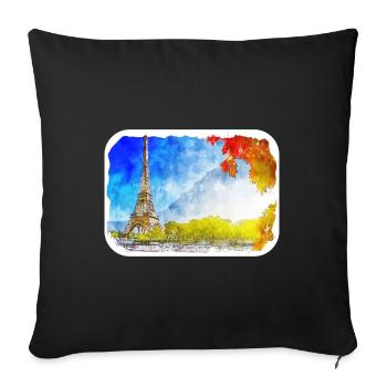 Paris France Watercolor Sketch Drawn Illustration - Sofa pillowcase 17,3'' x 17,3'' (45 x 45 cm) - black - Front