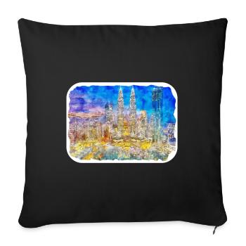 Malaisie Aquarelle Esquisse Dessinée à la Main Illustration - Housse de coussin décorative 45 x 45 cm - noir - Devant