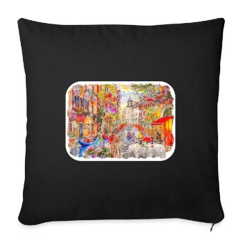 Venise Italie Aquarelle Esquisse Illustration - Housse de coussin décorative 45 x 45 cm - noir - Devant