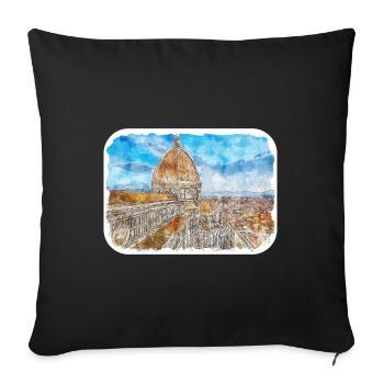 Florence Italie Aquarelle Esquisse Peinture Dessinée - Housse de coussin décorative 45 x 45 cm - noir - Devant