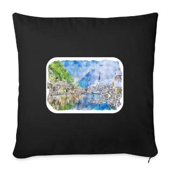 Autriche Aquarelle Esquisse Dessinée à la main Illustration - Housse de coussin décorative 45 x 45 cm - noir - Devant