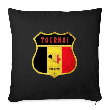 Tournai Belgium Coat of Arms Flags Design - Sofa pillowcase 17,3'' x 17,3'' (45 x 45 cm) - black - Front