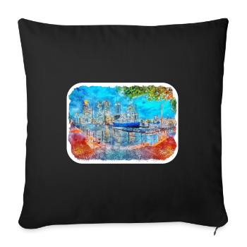 Londres UK Aquarelle Esquisse Dessinée à la Main Peinture - Housse de coussin décorative 45 x 45 cm - noir - Devant
