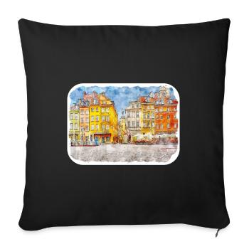 Varsovie Pologne Aquarelle Esquisse Dessinée Peinture - Housse de coussin décorative 45 x 45 cm - noir - Devant