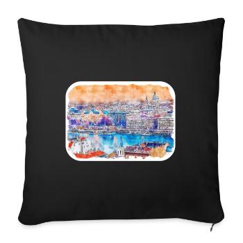 Budapest Hongrie Aquarelle Sketch Illustration - Housse de coussin décorative 45 x 45 cm - noir - Devant