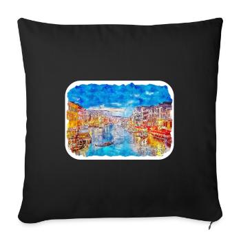 Venise Italie Aquarelle Esquisse Illustration - Housse de coussin décorative 45 x 45 cm - noir - Devant