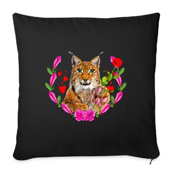 Lynx cat with rose for love - Sofa pillowcase 17,3'' x 17,3'' (45 x 45 cm) - black - Front