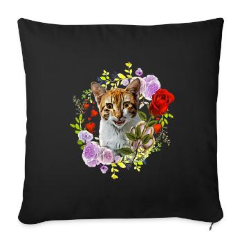 Cat laughing with rose for love - Sofa pillowcase 17,3'' x 17,3'' (45 x 45 cm) - black - Front