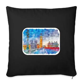 Londres UK Aquarelle Esquisse Dessinée à la Main Peinture - Housse de coussin décorative 45 x 45 cm - noir - Devant