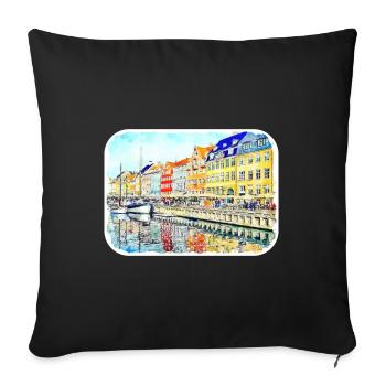Copenhague Danemark Aquarelle Esquisse Dessinée Paintin - Housse de coussin décorative 45 x 45 cm - noir - Devant