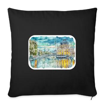Berlin Allemagne Aquarelle Esquisse Dessinée Peinture - Housse de coussin décorative 45 x 45 cm - noir - Devant