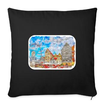 Danzig Polen Aquarellskizze Gezeichnete Illustration - Sofakissenbezug 45 x 45 cm - Schwarz - Vorne