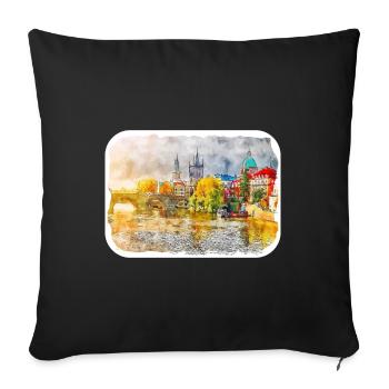 Prague Czechia Watercolor Sketch - Sofa pillowcase 17,3'' x 17,3'' (45 x 45 cm) - black - Front