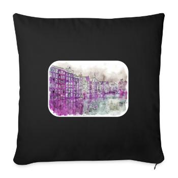 Amsterdam Netherlands Watercolor Sketch Drawing - Sofa pillowcase 17,3'' x 17,3'' (45 x 45 cm) - black - Front